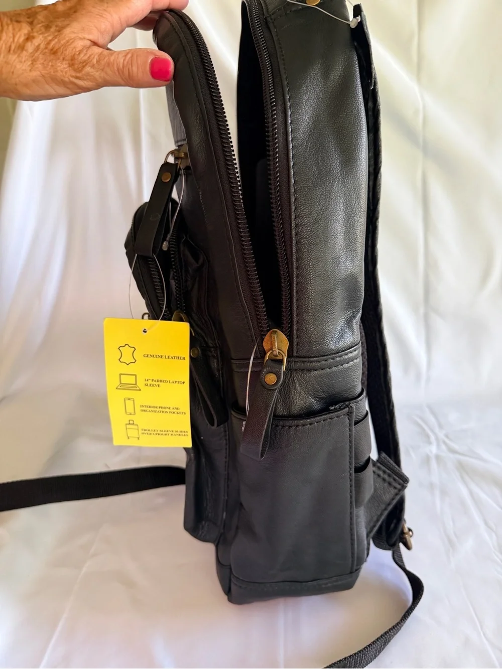 New Genuine Leather Black Backpack with Laptop Compartment